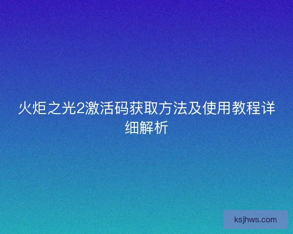 火炬之光2激活码获取方法及使用教程详细解析