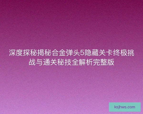 深度探秘揭秘合金弹头5隐藏关卡终极挑战与通关秘技全解析完整版